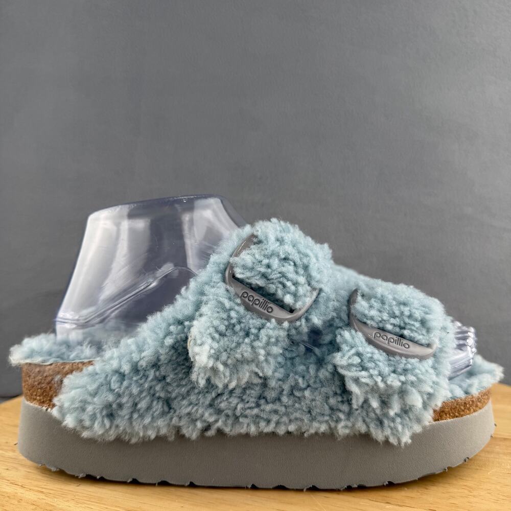 Birkenstock Papillio Arizona Big Buckle Shearling Sandals Faded Aqua Blue EU 36 - Picture 3 of 8